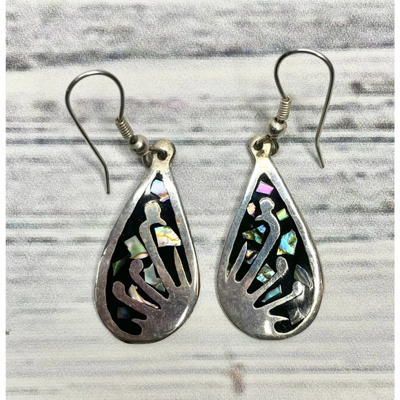Alpaca Jewelry Jewelry - Vintage Alpaca Drop Earrings w/black enamel with abalone inlay pieces